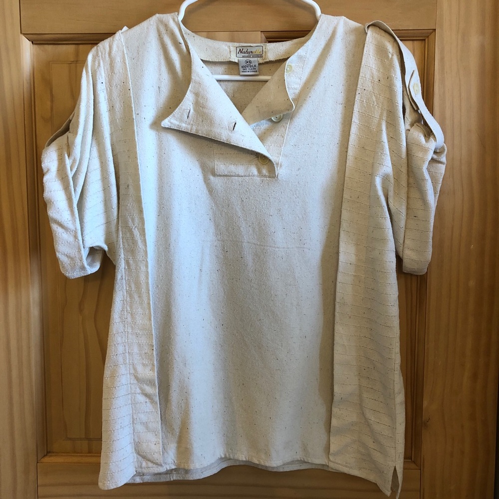 One of a kind vintage raw silk blouse in cream size small